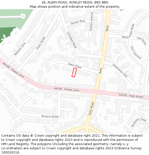 28, ALWIN ROAD, ROWLEY REGIS, B65 8BN: Location map and indicative extent of plot