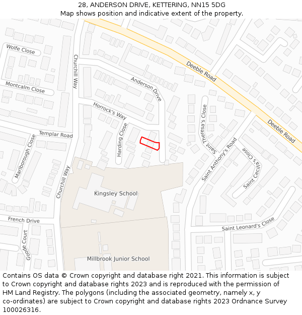 28, ANDERSON DRIVE, KETTERING, NN15 5DG: Location map and indicative extent of plot
