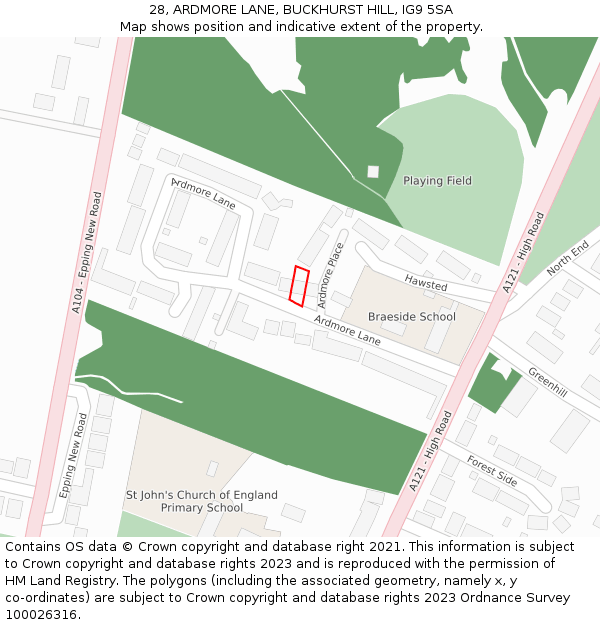 28, ARDMORE LANE, BUCKHURST HILL, IG9 5SA: Location map and indicative extent of plot