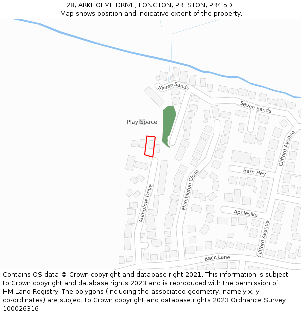 28, ARKHOLME DRIVE, LONGTON, PRESTON, PR4 5DE: Location map and indicative extent of plot
