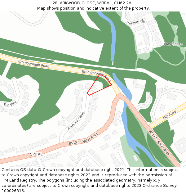 28, ARKWOOD CLOSE, WIRRAL, CH62 2AU: Location map and indicative extent of plot