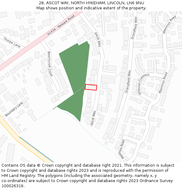 28, ASCOT WAY, NORTH HYKEHAM, LINCOLN, LN6 9NU: Location map and indicative extent of plot