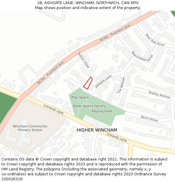 28, ASHGATE LANE, WINCHAM, NORTHWICH, CW9 6PN: Location map and indicative extent of plot