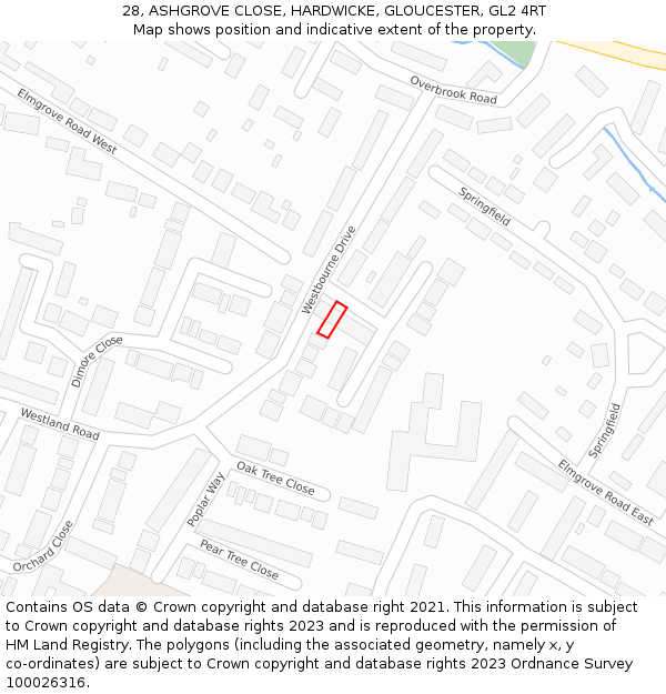 28, ASHGROVE CLOSE, HARDWICKE, GLOUCESTER, GL2 4RT: Location map and indicative extent of plot