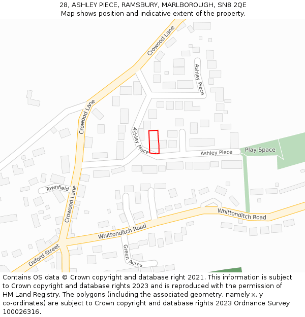 28, ASHLEY PIECE, RAMSBURY, MARLBOROUGH, SN8 2QE: Location map and indicative extent of plot