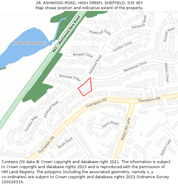 28, ASHWOOD ROAD, HIGH GREEN, SHEFFIELD, S35 4EY: Location map and indicative extent of plot