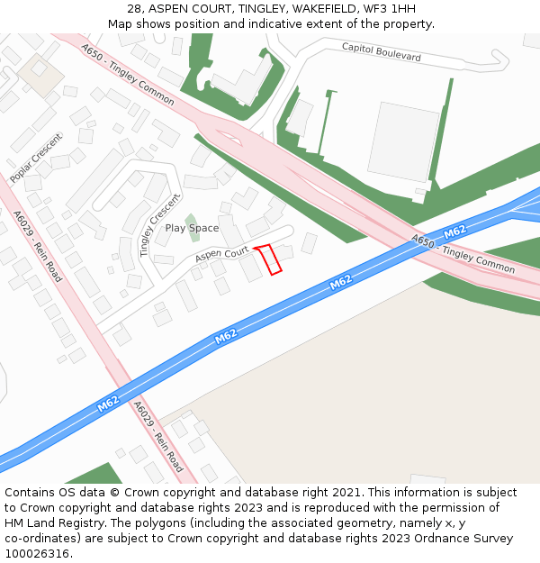 28, ASPEN COURT, TINGLEY, WAKEFIELD, WF3 1HH: Location map and indicative extent of plot