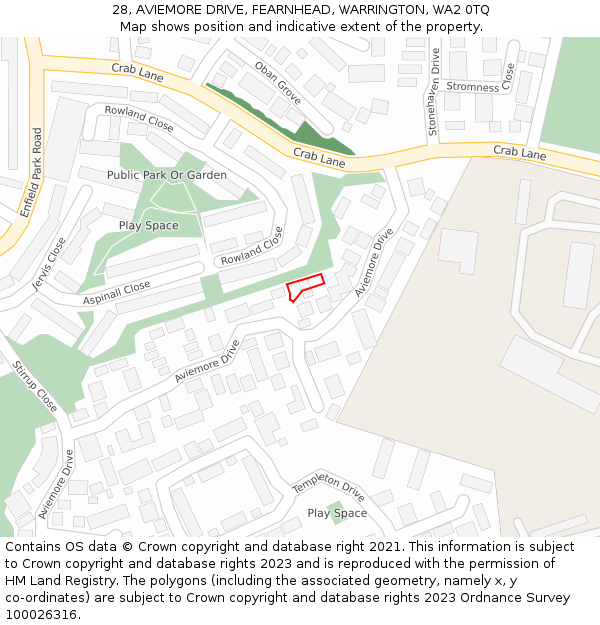 28, AVIEMORE DRIVE, FEARNHEAD, WARRINGTON, WA2 0TQ: Location map and indicative extent of plot