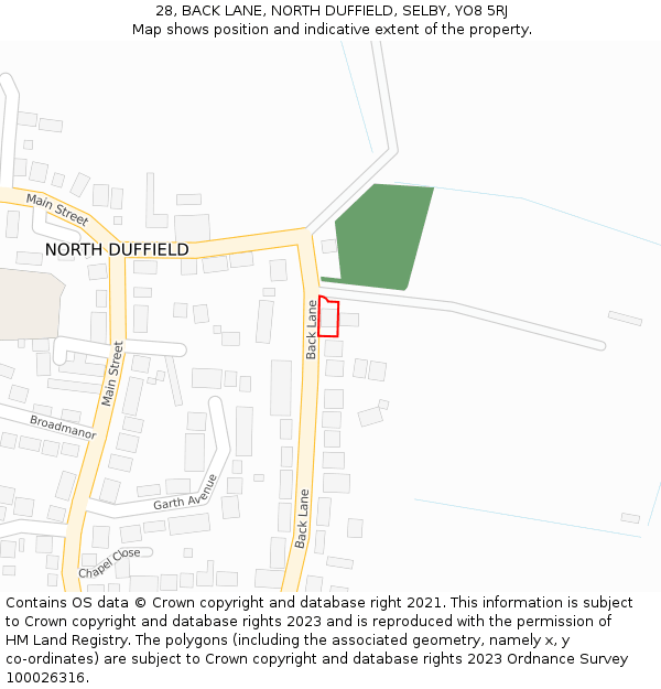 28, BACK LANE, NORTH DUFFIELD, SELBY, YO8 5RJ: Location map and indicative extent of plot