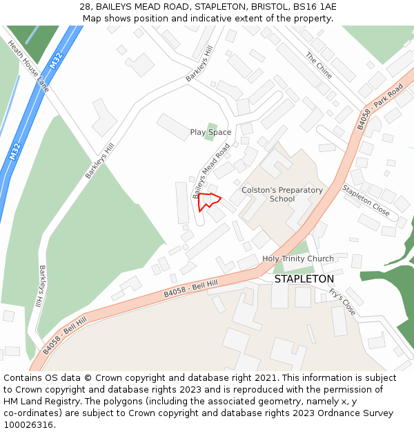 28, BAILEYS MEAD ROAD, STAPLETON, BRISTOL, BS16 1AE: Location map and indicative extent of plot
