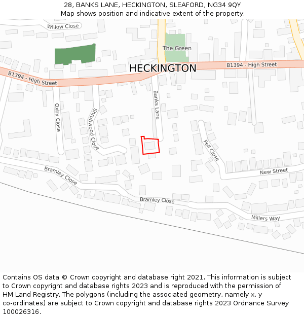 28, BANKS LANE, HECKINGTON, SLEAFORD, NG34 9QY: Location map and indicative extent of plot