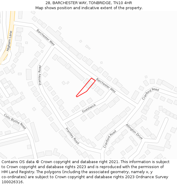 28, BARCHESTER WAY, TONBRIDGE, TN10 4HR: Location map and indicative extent of plot