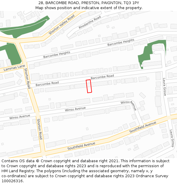 28, BARCOMBE ROAD, PRESTON, PAIGNTON, TQ3 1PY: Location map and indicative extent of plot