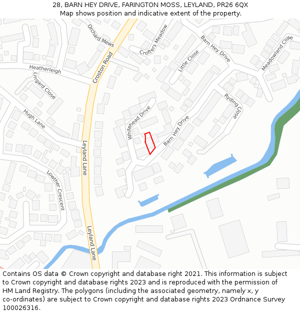 28, BARN HEY DRIVE, FARINGTON MOSS, LEYLAND, PR26 6QX: Location map and indicative extent of plot