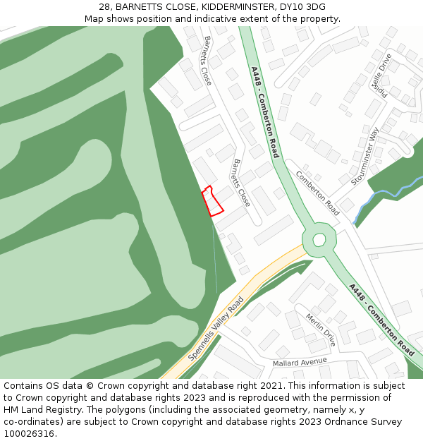 28, BARNETTS CLOSE, KIDDERMINSTER, DY10 3DG: Location map and indicative extent of plot