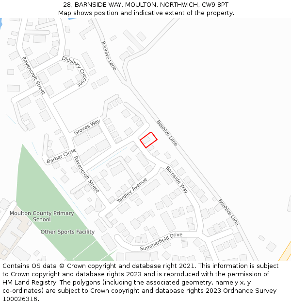 28, BARNSIDE WAY, MOULTON, NORTHWICH, CW9 8PT: Location map and indicative extent of plot