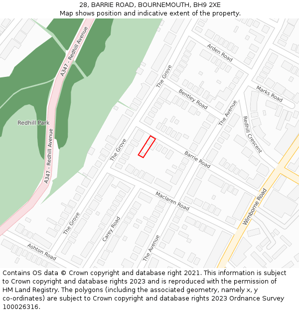 28, BARRIE ROAD, BOURNEMOUTH, BH9 2XE: Location map and indicative extent of plot