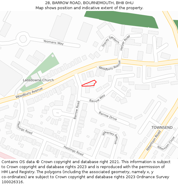 28, BARROW ROAD, BOURNEMOUTH, BH8 0HU: Location map and indicative extent of plot