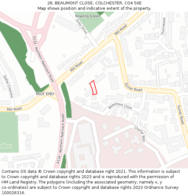 28, BEAUMONT CLOSE, COLCHESTER, CO4 5XE: Location map and indicative extent of plot