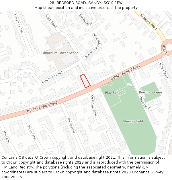 28, BEDFORD ROAD, SANDY, SG19 1EW: Location map and indicative extent of plot