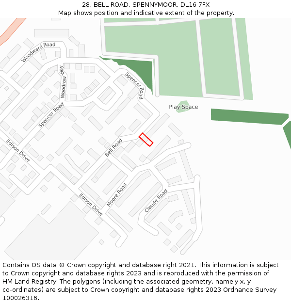 28, BELL ROAD, SPENNYMOOR, DL16 7FX: Location map and indicative extent of plot