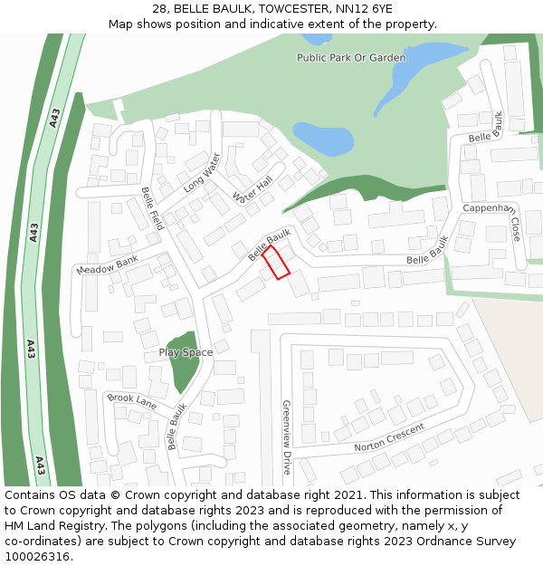 28, BELLE BAULK, TOWCESTER, NN12 6YE: Location map and indicative extent of plot