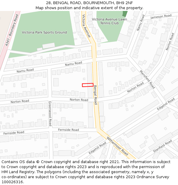 28, BENGAL ROAD, BOURNEMOUTH, BH9 2NF: Location map and indicative extent of plot