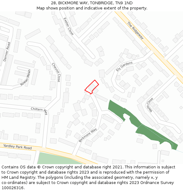 28, BICKMORE WAY, TONBRIDGE, TN9 1ND: Location map and indicative extent of plot