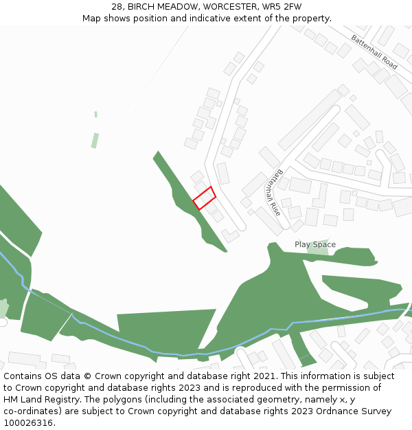 28, BIRCH MEADOW, WORCESTER, WR5 2FW: Location map and indicative extent of plot