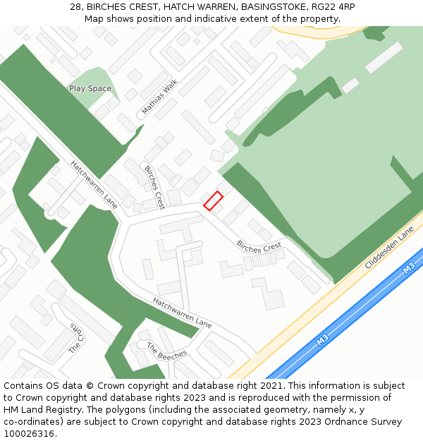 28, BIRCHES CREST, HATCH WARREN, BASINGSTOKE, RG22 4RP: Location map and indicative extent of plot