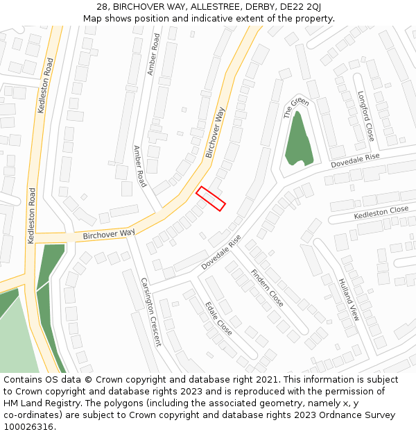 28, BIRCHOVER WAY, ALLESTREE, DERBY, DE22 2QJ: Location map and indicative extent of plot