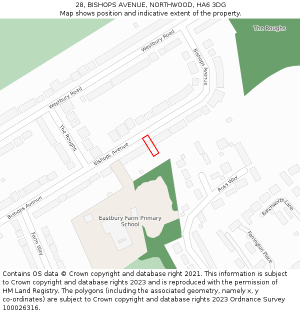 28, BISHOPS AVENUE, NORTHWOOD, HA6 3DG: Location map and indicative extent of plot