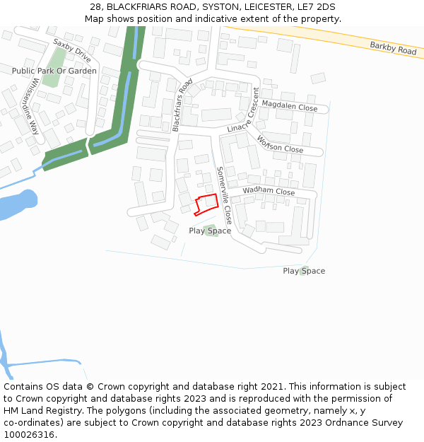 28, BLACKFRIARS ROAD, SYSTON, LEICESTER, LE7 2DS: Location map and indicative extent of plot