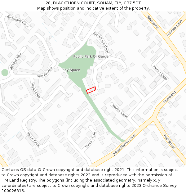 28, BLACKTHORN COURT, SOHAM, ELY, CB7 5DT: Location map and indicative extent of plot
