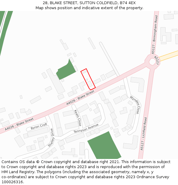 28, BLAKE STREET, SUTTON COLDFIELD, B74 4EX: Location map and indicative extent of plot