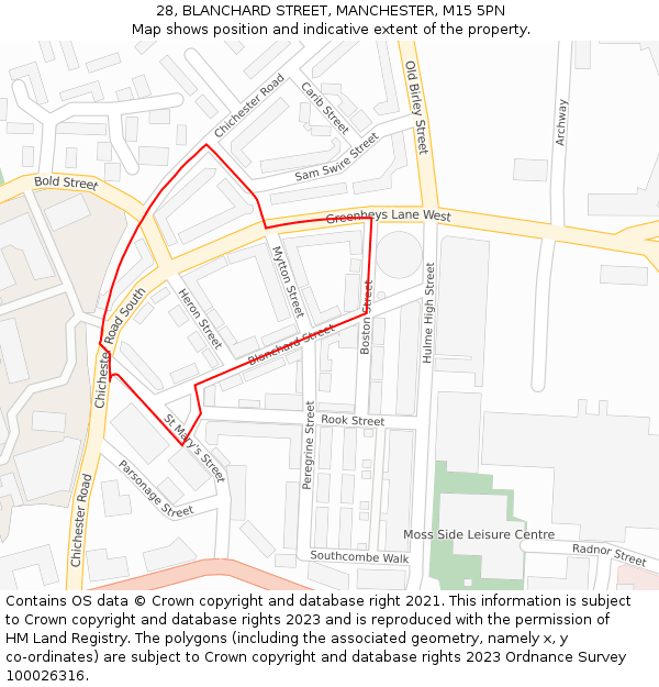 28, BLANCHARD STREET, MANCHESTER, M15 5PN: Location map and indicative extent of plot