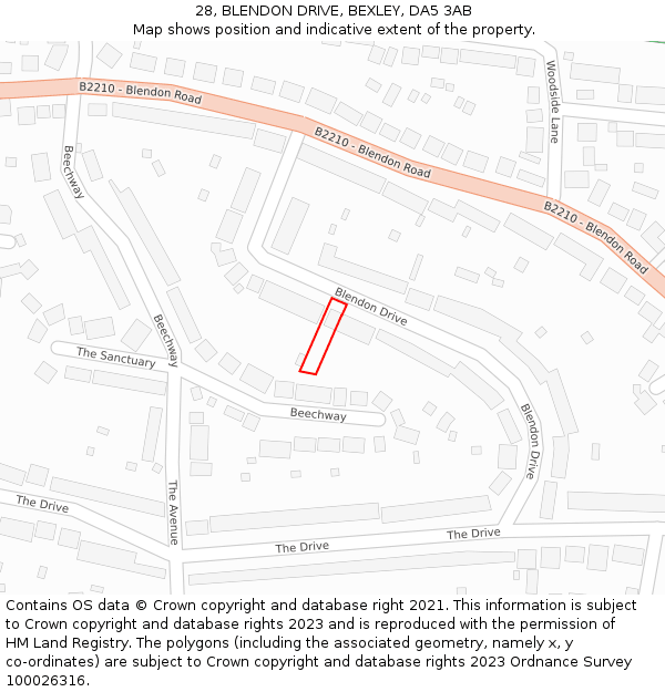 28, BLENDON DRIVE, BEXLEY, DA5 3AB: Location map and indicative extent of plot