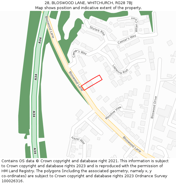 28, BLOSWOOD LANE, WHITCHURCH, RG28 7BJ: Location map and indicative extent of plot