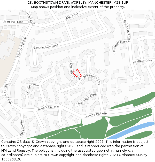 28, BOOTHSTOWN DRIVE, WORSLEY, MANCHESTER, M28 1UF: Location map and indicative extent of plot
