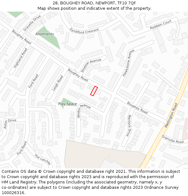 28, BOUGHEY ROAD, NEWPORT, TF10 7QF: Location map and indicative extent of plot