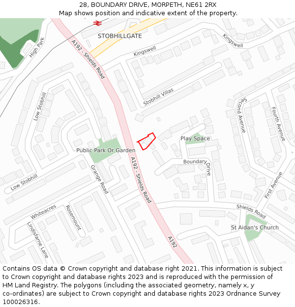 28, BOUNDARY DRIVE, MORPETH, NE61 2RX: Location map and indicative extent of plot