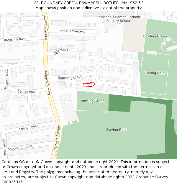 28, BOUNDARY GREEN, RAWMARSH, ROTHERHAM, S62 6JF: Location map and indicative extent of plot