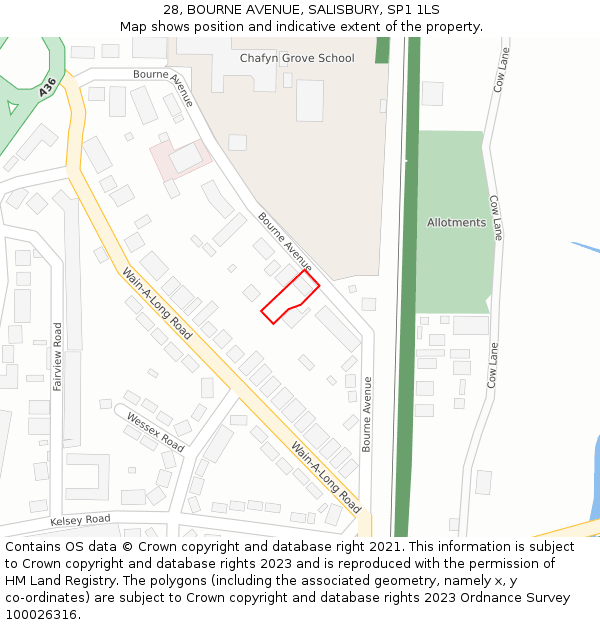 28, BOURNE AVENUE, SALISBURY, SP1 1LS: Location map and indicative extent of plot
