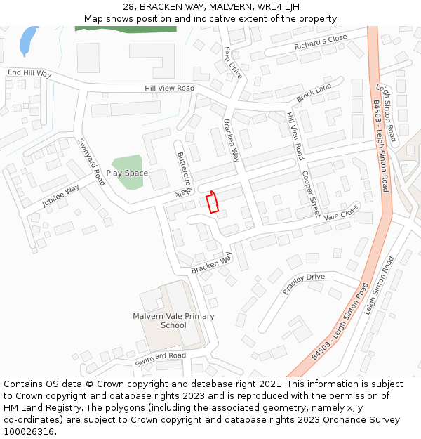 28, BRACKEN WAY, MALVERN, WR14 1JH: Location map and indicative extent of plot