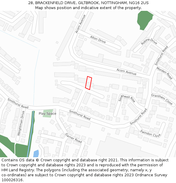 28, BRACKENFIELD DRIVE, GILTBROOK, NOTTINGHAM, NG16 2US: Location map and indicative extent of plot