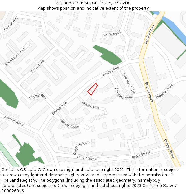 28, BRADES RISE, OLDBURY, B69 2HG: Location map and indicative extent of plot