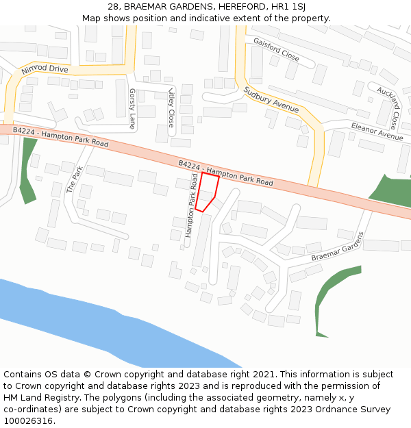 28, BRAEMAR GARDENS, HEREFORD, HR1 1SJ: Location map and indicative extent of plot