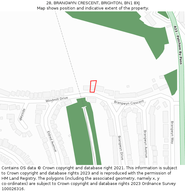 28, BRANGWYN CRESCENT, BRIGHTON, BN1 8XJ: Location map and indicative extent of plot