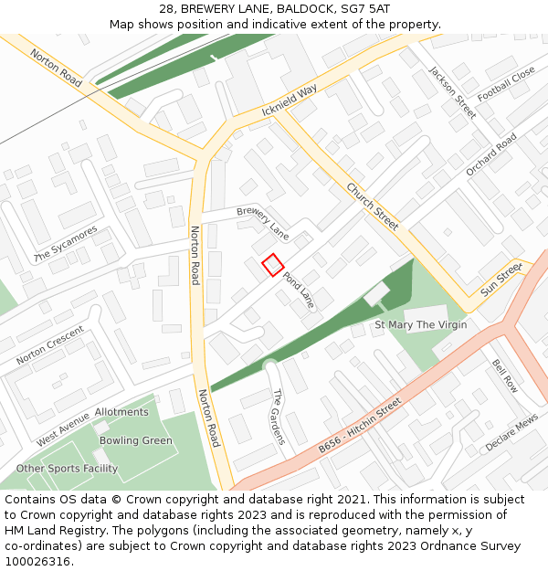 28, BREWERY LANE, BALDOCK, SG7 5AT: Location map and indicative extent of plot