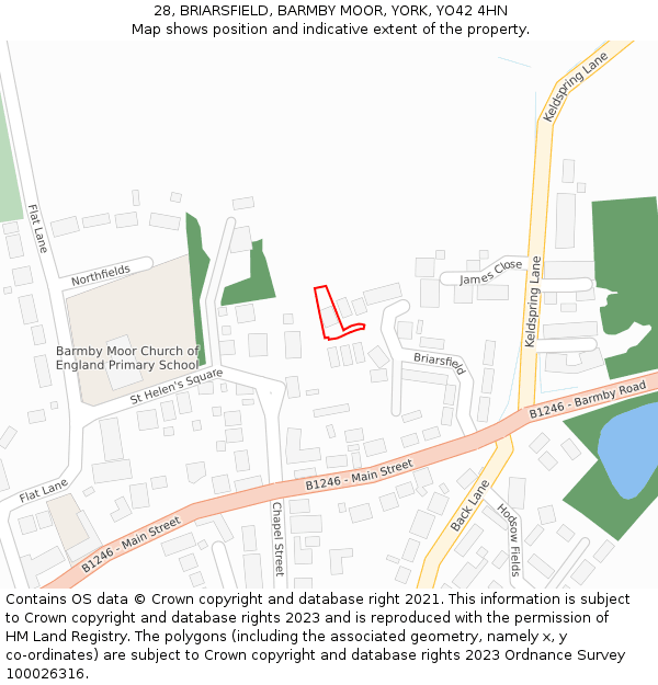 28, BRIARSFIELD, BARMBY MOOR, YORK, YO42 4HN: Location map and indicative extent of plot